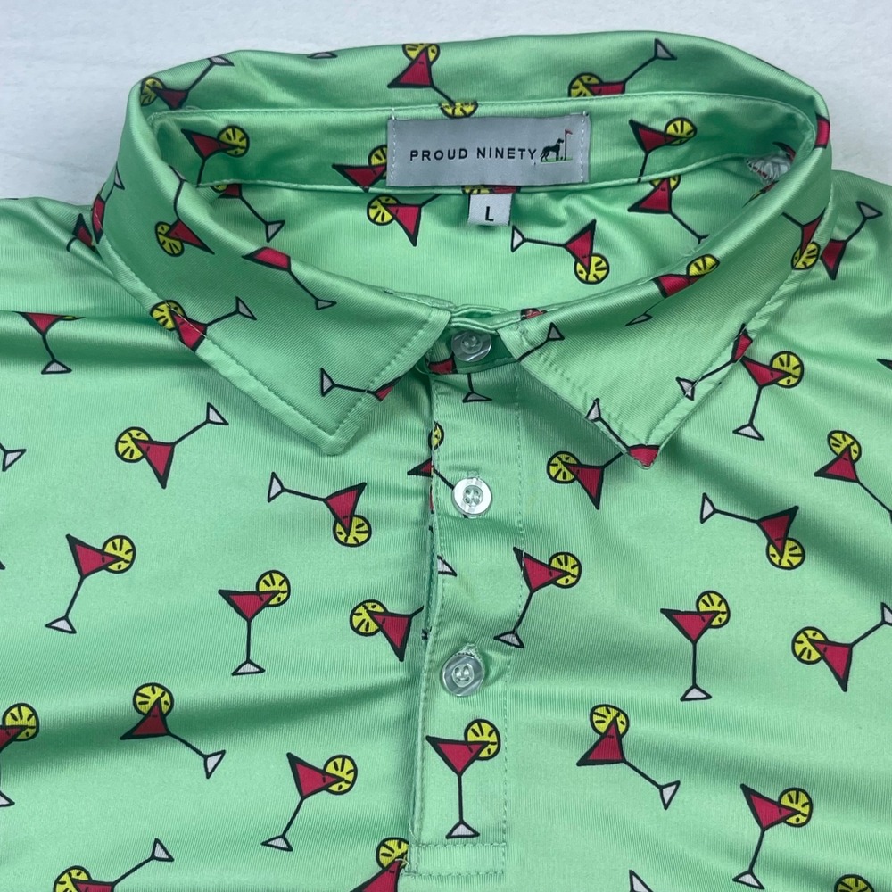 Proud Ninety Mens Large L Martini Cocktail‎ Golf Polo Shirt Short Sleeve Green